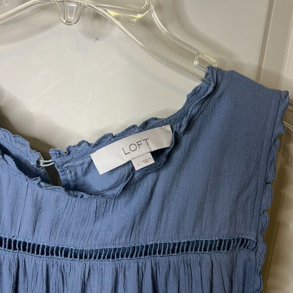 LOFT | Blue Tank Blouse with Lace inserts, size Large - Picture 2 of 6